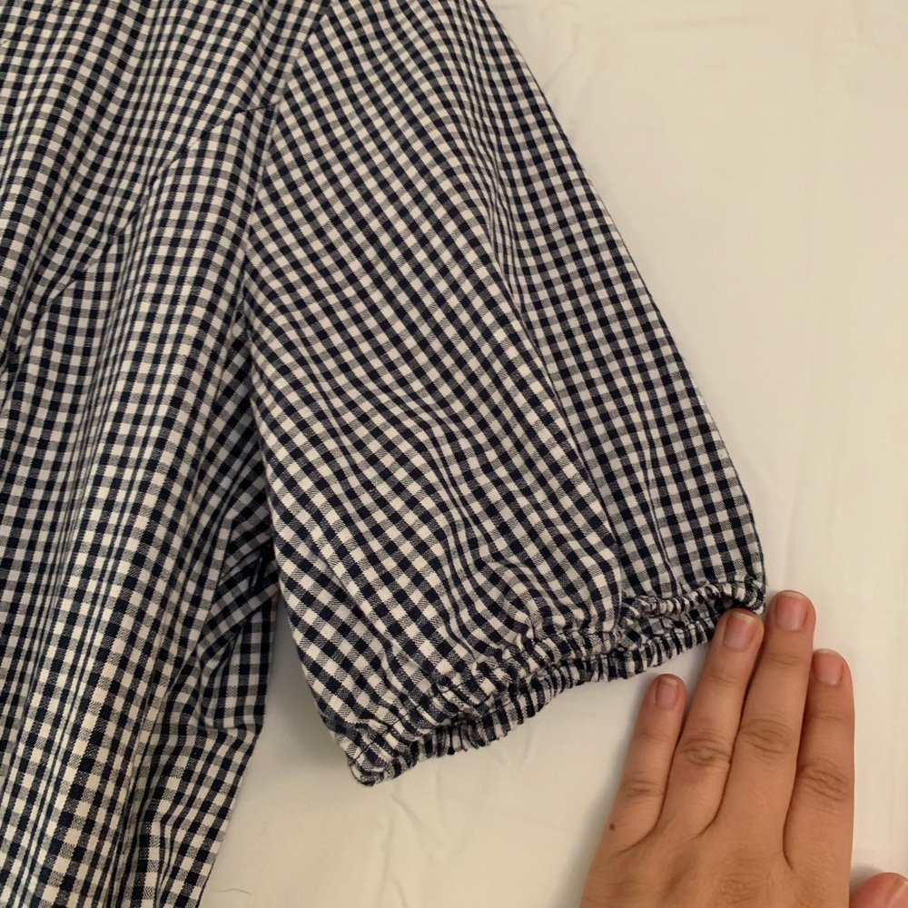Vintage Liz Claiborne Cotton Dress Black and White Gingham with Puffed Sleeves - Picture 4 of 7